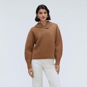 Everlane Deep Camel Felted Merino Shawl Collar Sweater